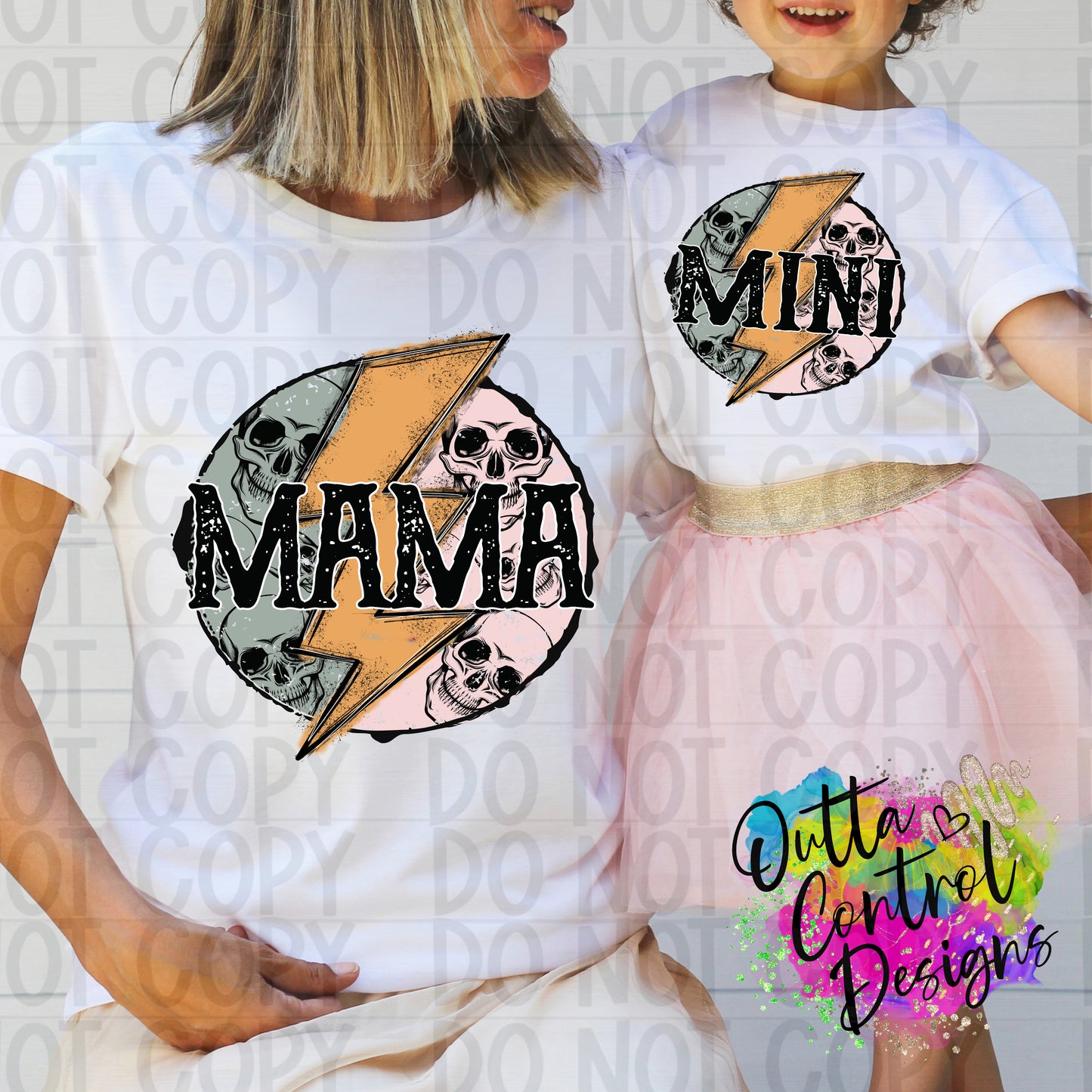 Mama & Mini skull Ready to Press Sublimation and DTF Transfer