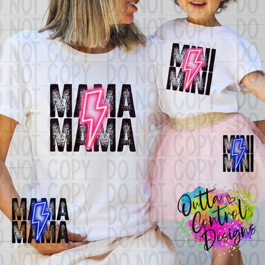 Mama and Mini Black Neon Ready To Press Sublimation and DTF Transfer