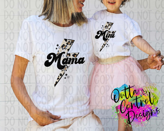Mama and Mini Leopard Lightening Bolt Ready To Press Sublimation and DTF Transfer