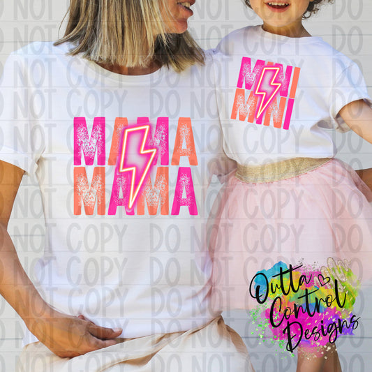 Mama and Mini Orange and Pink Neon Ready To Press Sublimation and DTF Transfer