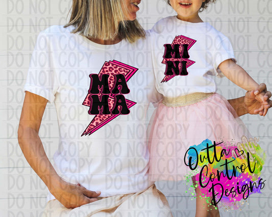 Mama and Mini Pink Leopard Bolt Ready to Press Sublimation and DTF Transfer