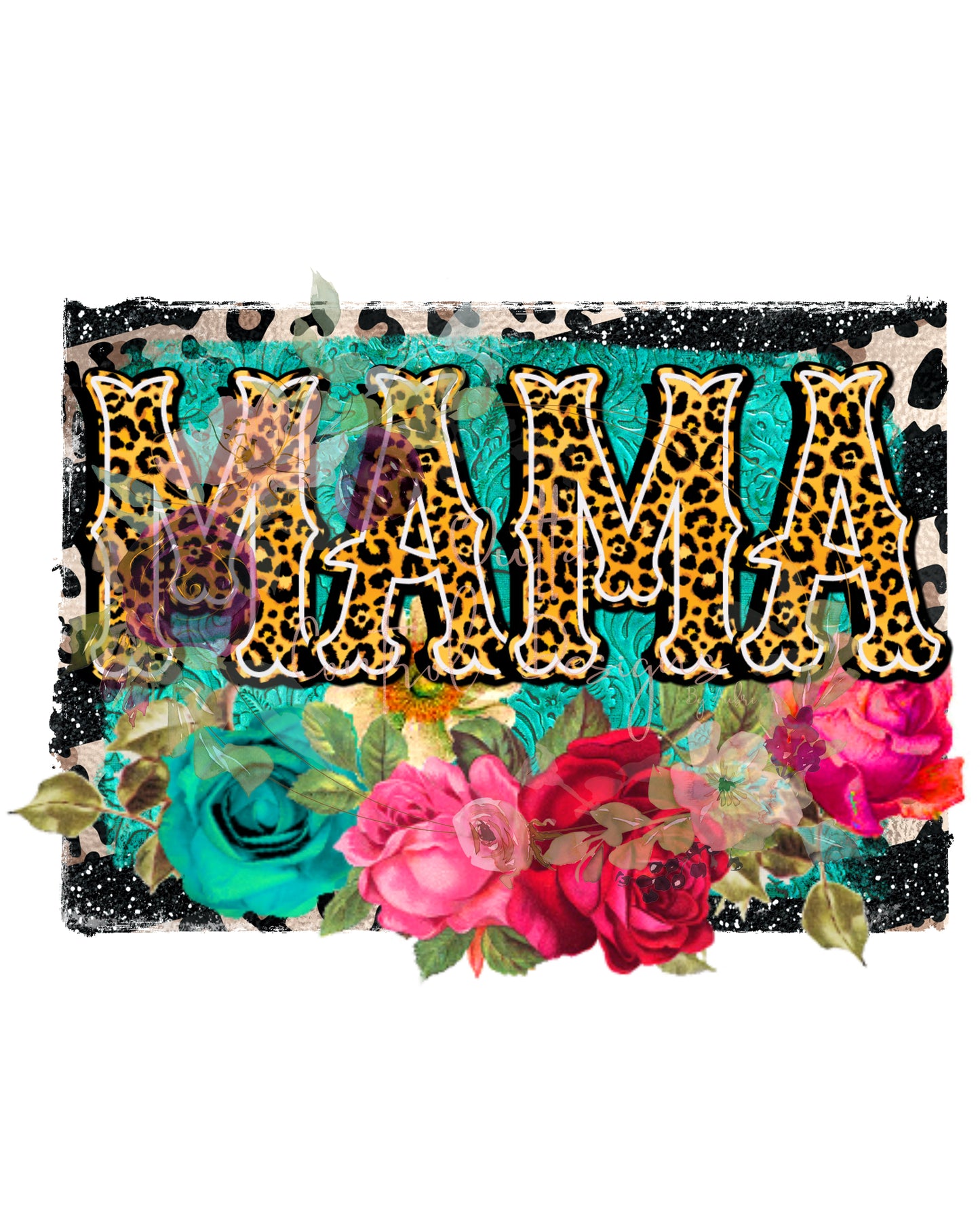 Mama Leopard Flowers Ready To Press Sublimation and DTF Transfer