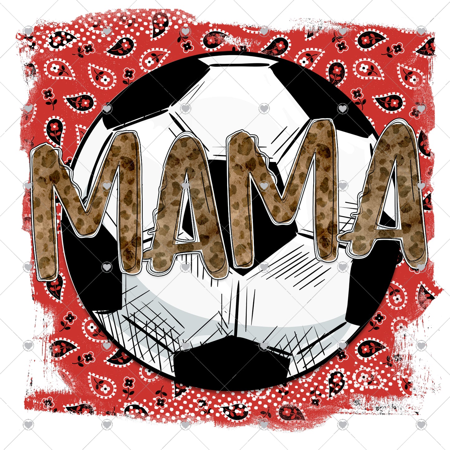 Mama Soccer Ball | Red Bandana Ready To Press Sublimation and DTF Transfer