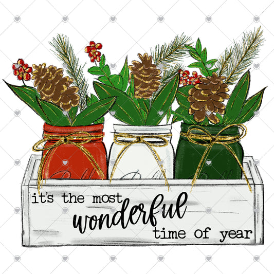 It's The Most Wonderful Time of The Year | Red White and Green Mason Jars Ready To Press Sublimation and DTF Transfer
