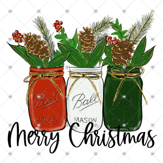 Merry Christmas | Red White and Green Mason Jars Ready To Press Sublimation and DTF Transfer