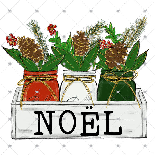 Noel | Red White and Green Mason Jars Ready To Press Sublimation and DTF Transfer