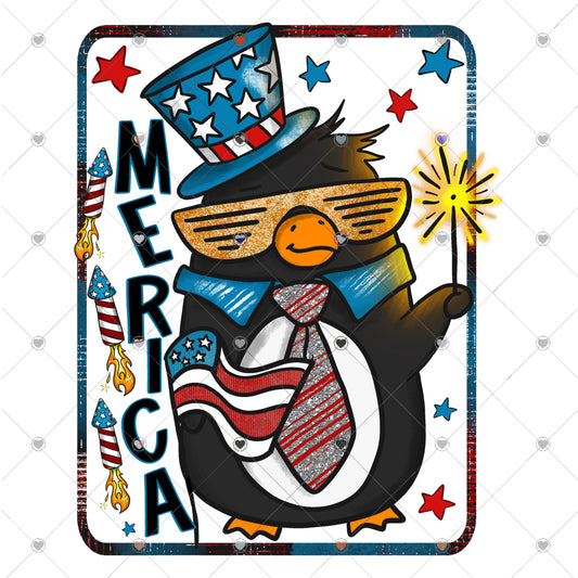 Merica Penguin Ready To Press Sublimation and DTF Transfer