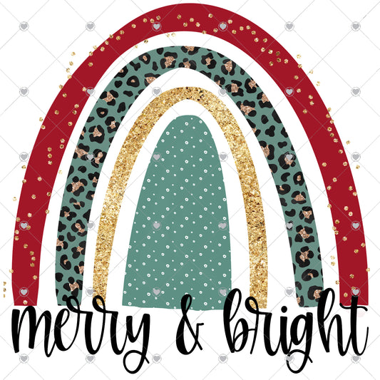 Merry and Bright Red/Green Rainbow Ready To Press Sublimation and DTF Transfer