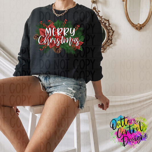 Merry Christmas Floral Ready To Press Sublimation and DTF Transfer