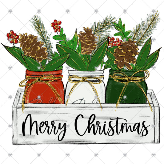 Merry Christmas | Red White and Green Mason Jars Ready To Press Sublimation and DTF Transfer