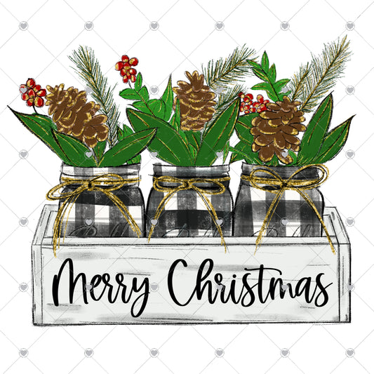 Merry Christmas | Plaid Mason Jars Ready To Press Sublimation and DTF Transfer