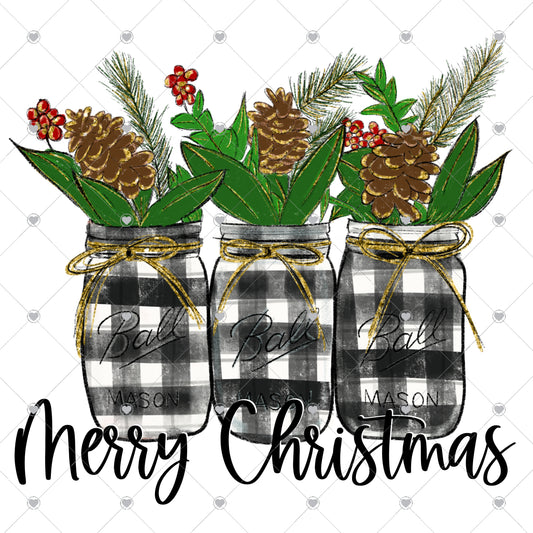 Merry Christmas | Plaid Mason Jars 2 Ready To Press Sublimation and DTF Transfer