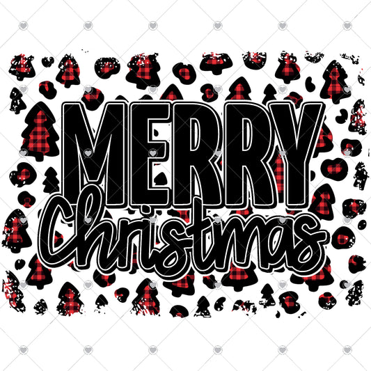 Merry Christmas | Plaid Red Christmas Trees Ready To Press Sublimation and DTF Transfer