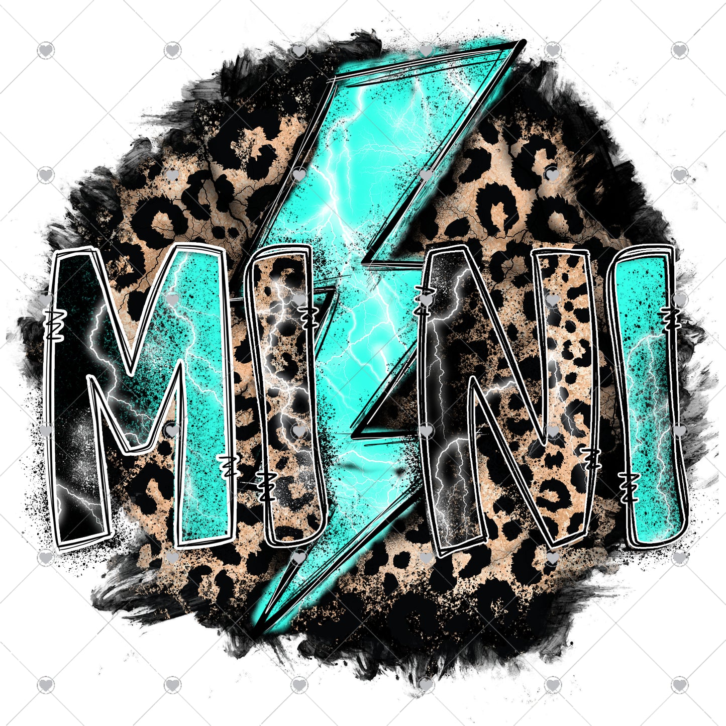 Mini Bolt 2 Leopard Turquoise Ready To Press Sublimation and DTF Transfer