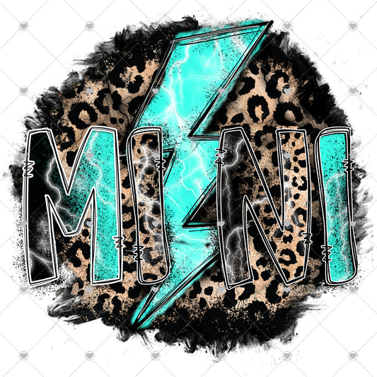 Mini Bolt 2 Leopard Turquoise Ready To Press Sublimation and DTF Transfer