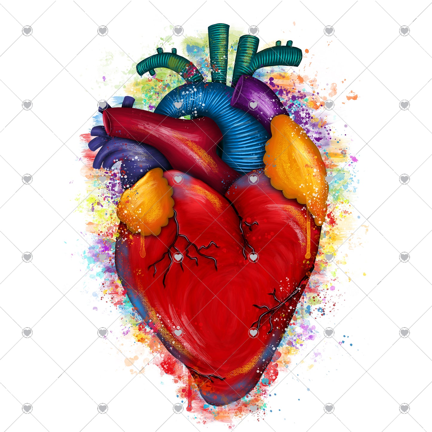 Heart with Colorful Splatter Ready To Press Sublimation and DTF Transfer