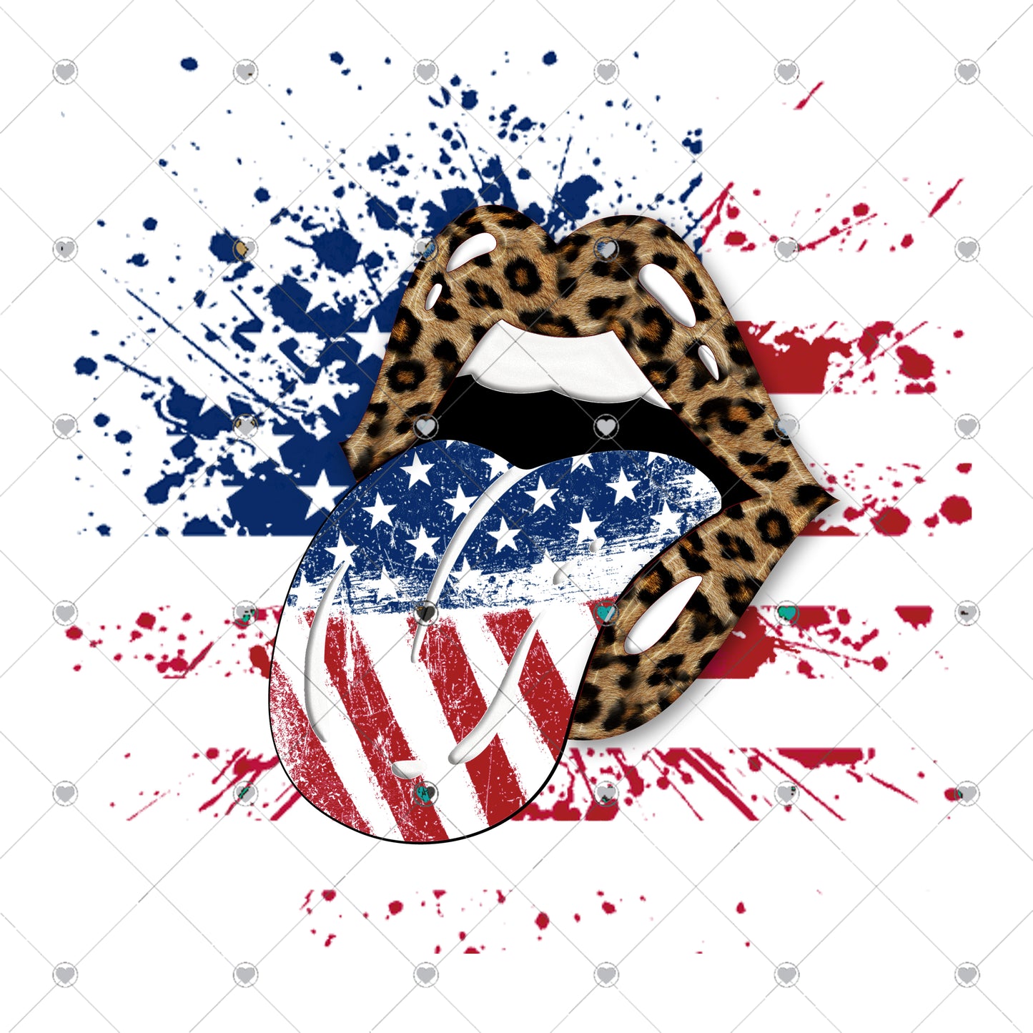 Patriotic Leopard Lips Ready To Press Sublimation and DTF Transfer