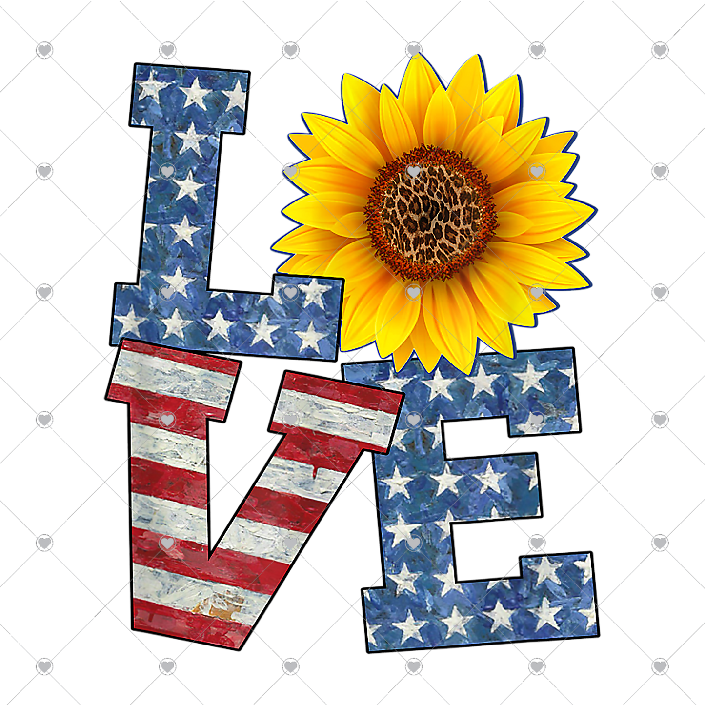 Patriotic Love with Sunflower Ready To Press Sublimation and DTF Transfer