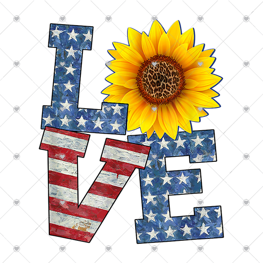 Patriotic Love with Sunflower Ready To Press Sublimation and DTF Transfer