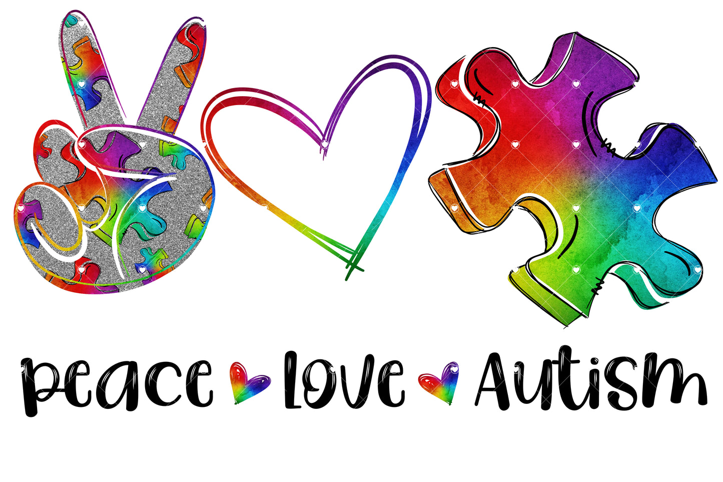Peace Love Autism Colorful Ready To Press Sublimation Transfer