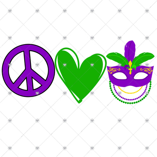 Peace Love Mardi Gras Ready To Press Sublimation and DTF Transfer
