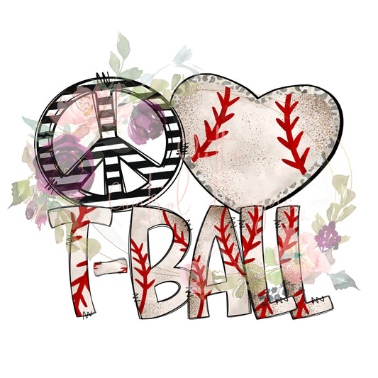 Peace Love T-Ball Ready To Press Sublimation and DTF Transfer