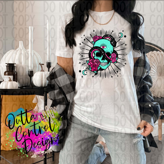 Pink and Teal Skull Ready To Press Sublimation and DTF Transfer