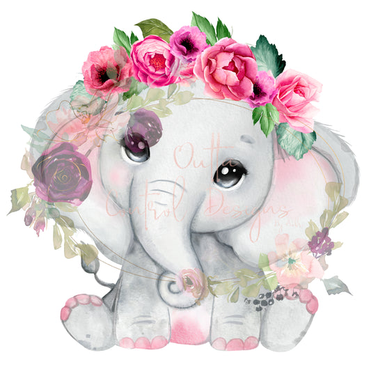 Pink Elephant with Flowers Ready To Press Sublimation Transfer