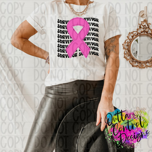 Pink Ribbon Survivor Ready To Press Sublimation and DTF Transfer