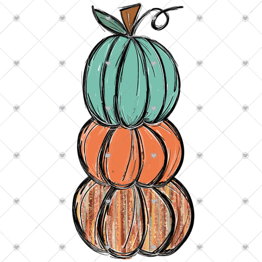 Pumpkin Stacked | Teal Orange Ready To Press Sublimation and DTF Transfer