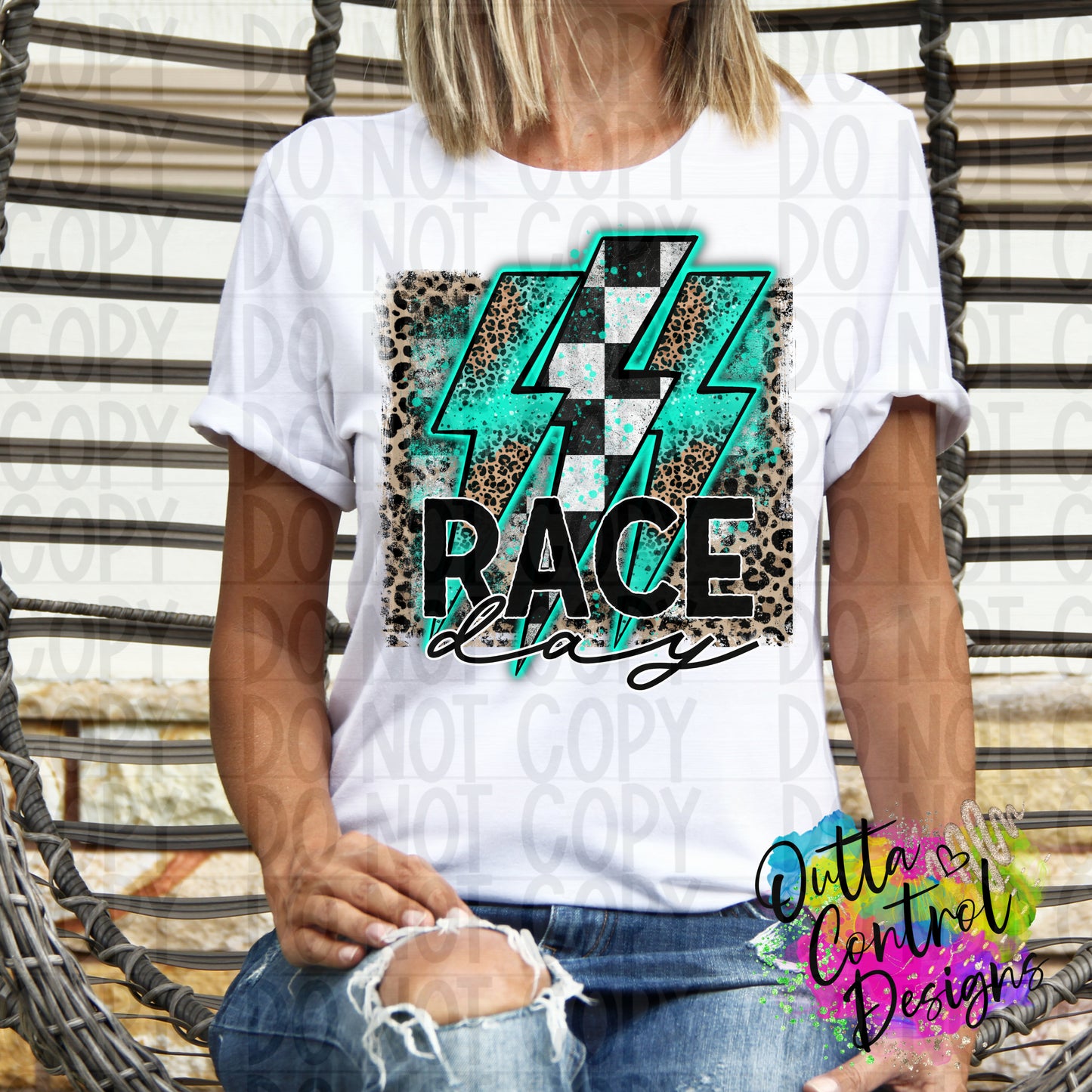 Race Day Bolt Leopard Teal Ready To Press Sublimation and DTF Transfer
