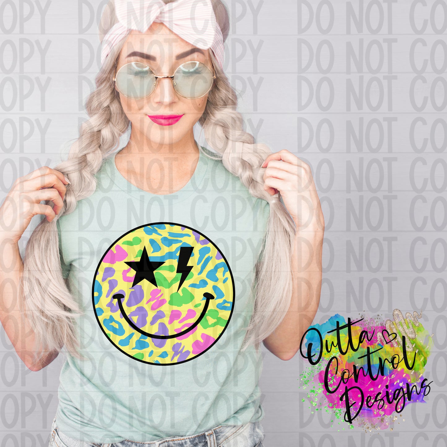 Rainbow Leopard Smile Face Ready to Press Sublimation and DTF Transfer