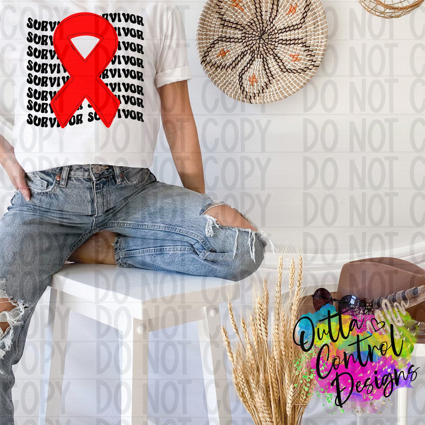 Red Ribbon Survivor Ready To Press Sublimation and DTF Transfer