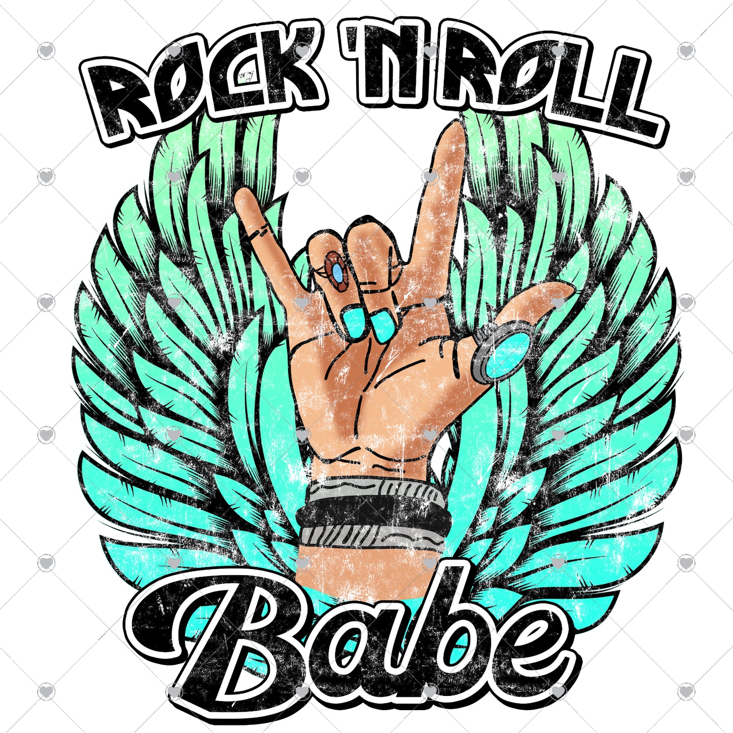 Rock n Roll Babe | Turquoise Wings Ready To Press Sublimation and DTF Transfer