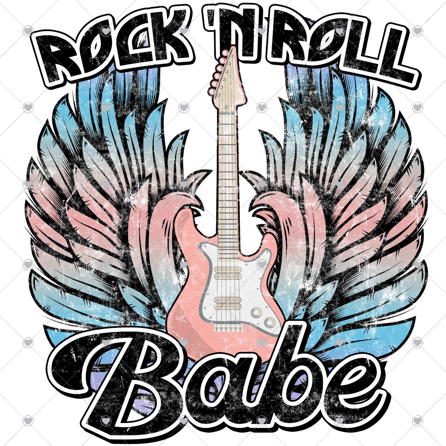 Rock n Roll Babe | Colorful Wings | Gutiar Ready To Press Sublimation and DTF Transfer