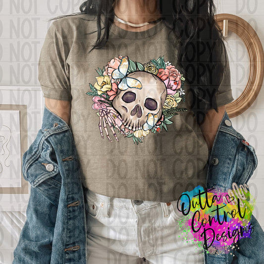 Skull and Flowers Ready to Press Sublimation and DTF Transfer