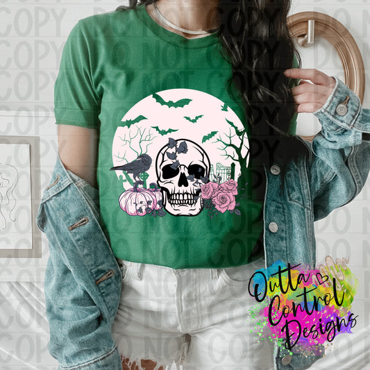 Skull Roses & Pumpkin Ready To Press Sublimation and DTF Transfer
