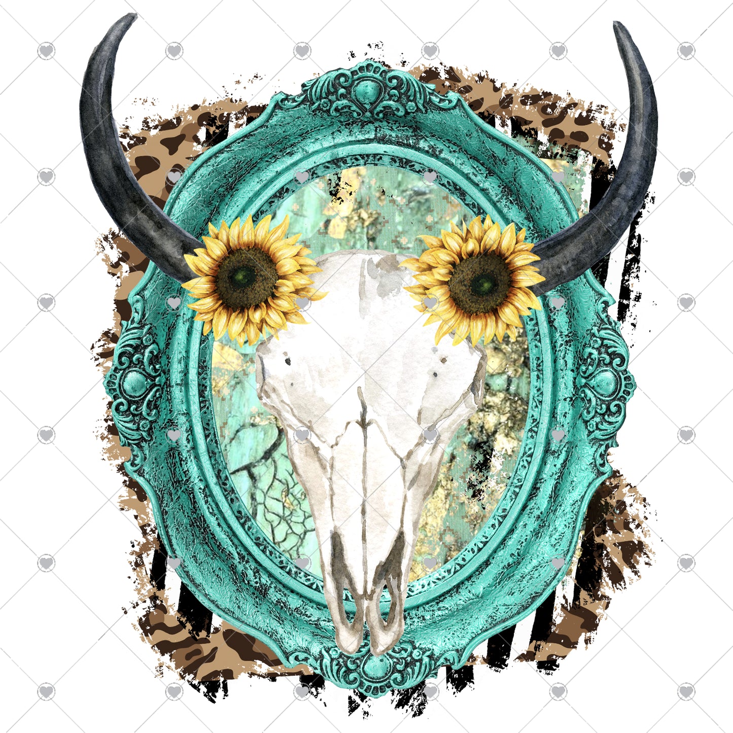 Skull Sunflower | Turquoise Ready To Press Sublimation and DTF Transfer