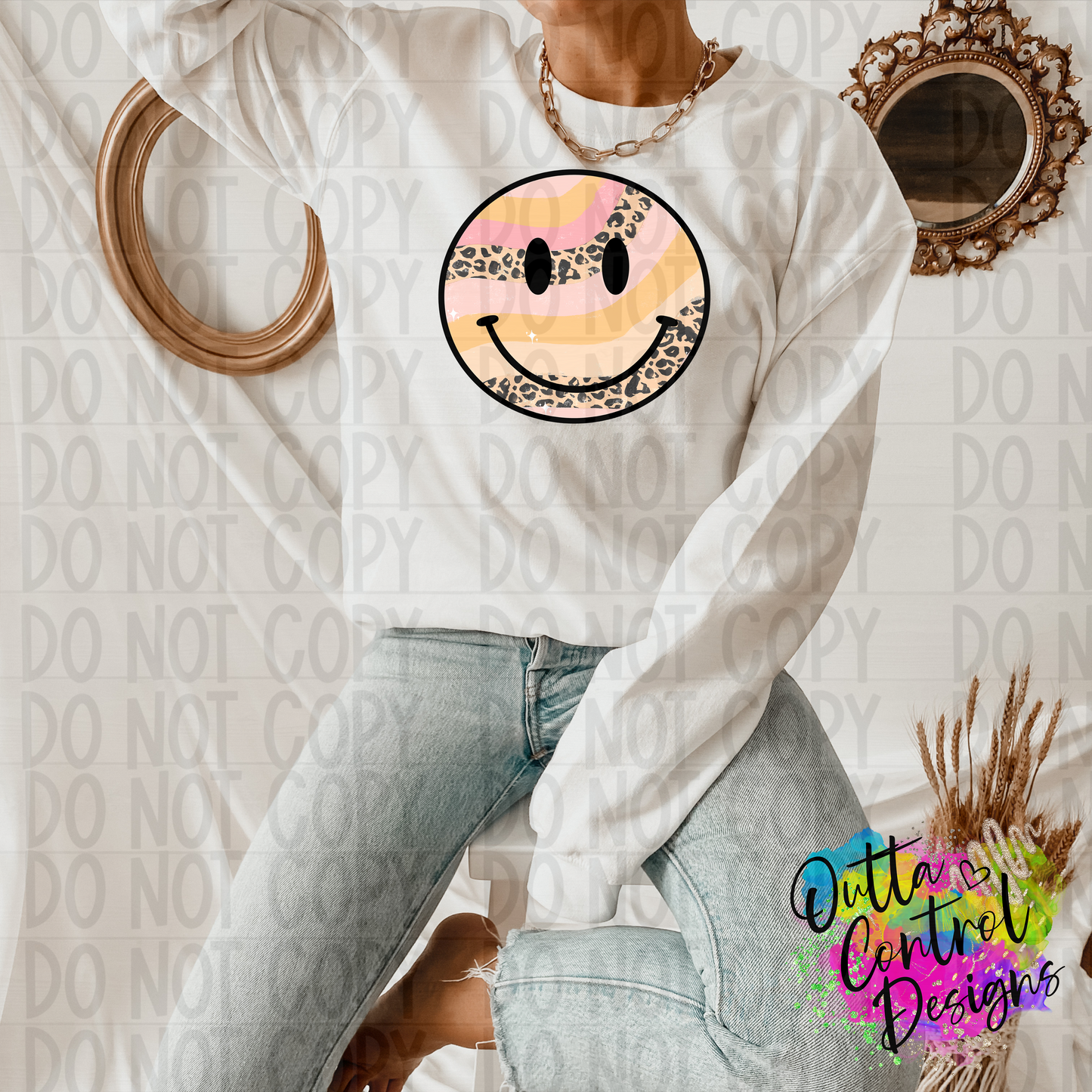 Smile Face Groovy Leopard Swirl Ready To Press Sublimation and DTF Transfer