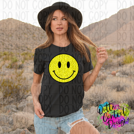 Smile Face Leopard Yellow Ready To Press Sublimation and DTF Transfer