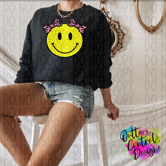 Smile Yellow Leopard Bows Pink Ready To Press Sublimation and DTF Transfer