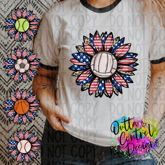 Sport Patriotic Sunflower Ready to Press Sublimation and DTF Transfer