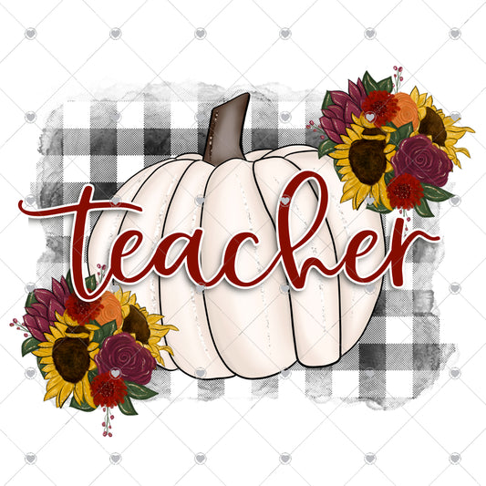 Teacher Pumpkin Plaid Ready To Press Sublimation and DTF Transfer