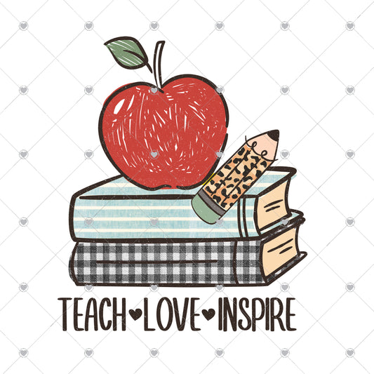 Teach Love Inspire | Apple and Books Ready To Press Sublimation and DTF Transfer