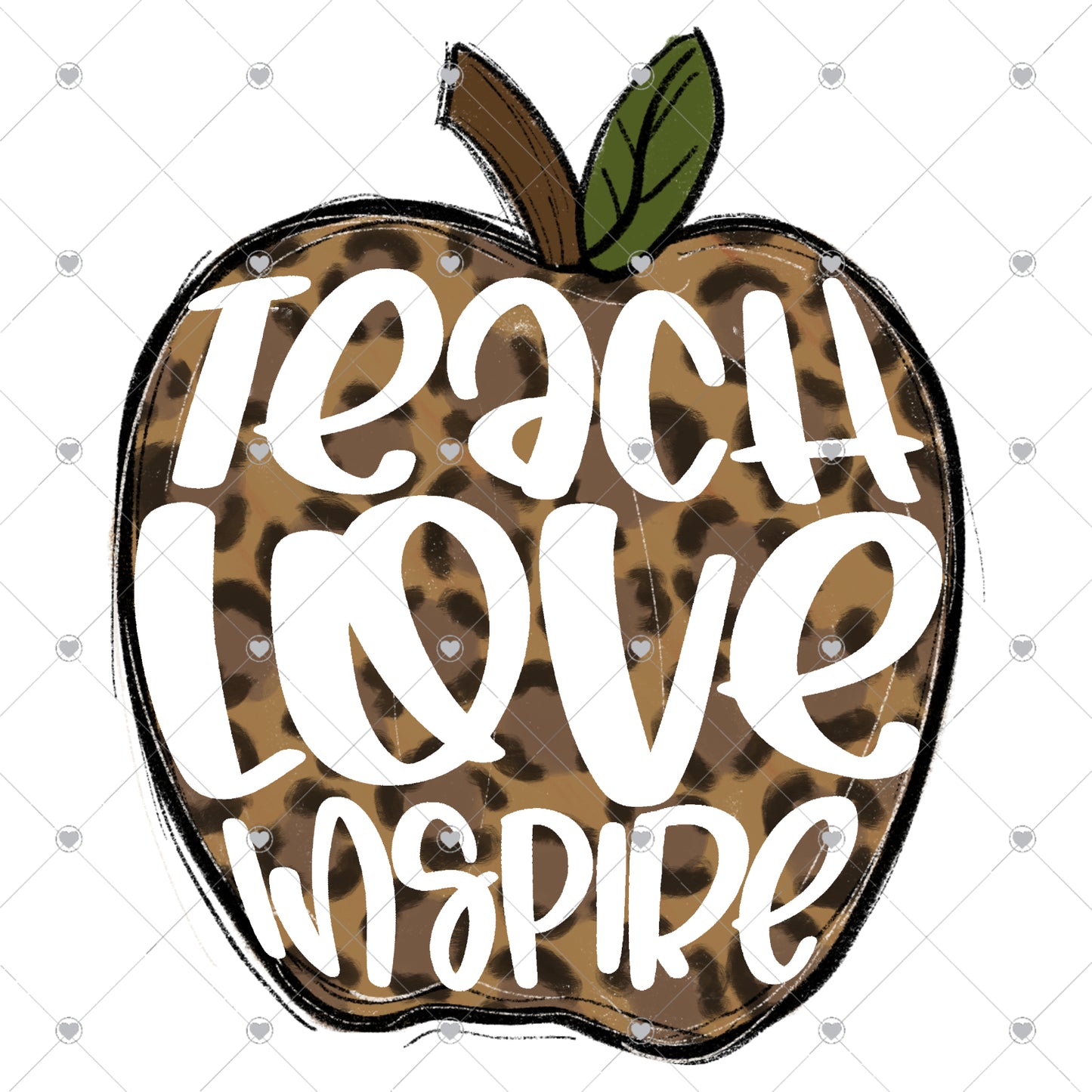 Teach Love Inspire | Leopard Apple Ready To Press Sublimation and DTF Transfer