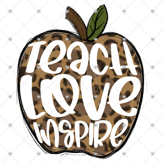 Teach Love Inspire | Leopard Apple Ready To Press Sublimation and DTF Transfer