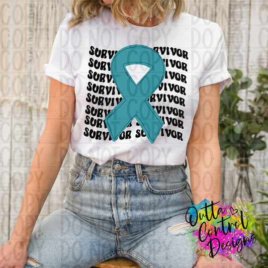 Teal Survivor Ready To Press Sublimation and DTF Transfer